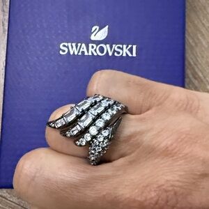 Swarovski Silver Crystal Cascade Cocktail Ring
